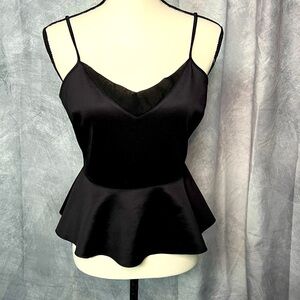 Metaphor Black Spaghetti Strap Illusion V-Neck Bustier Top With Peplum - Medium
